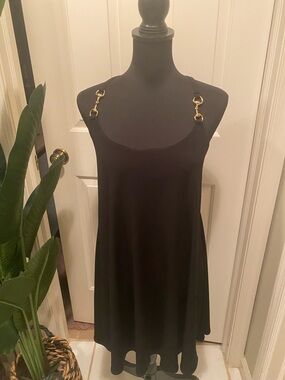 Morgan McFeeters Black Swing Dress with Gold Ring Straps